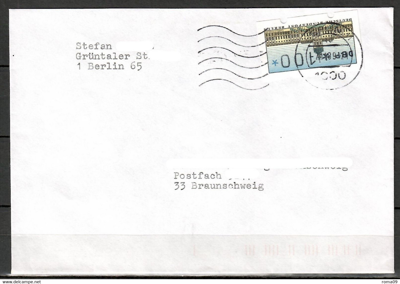 Berlin; ATM: MiNr. 1, Auf Portoger. Brief Von Berlin Nach Braunschweig; F-247 - Machine Labels [ATM]