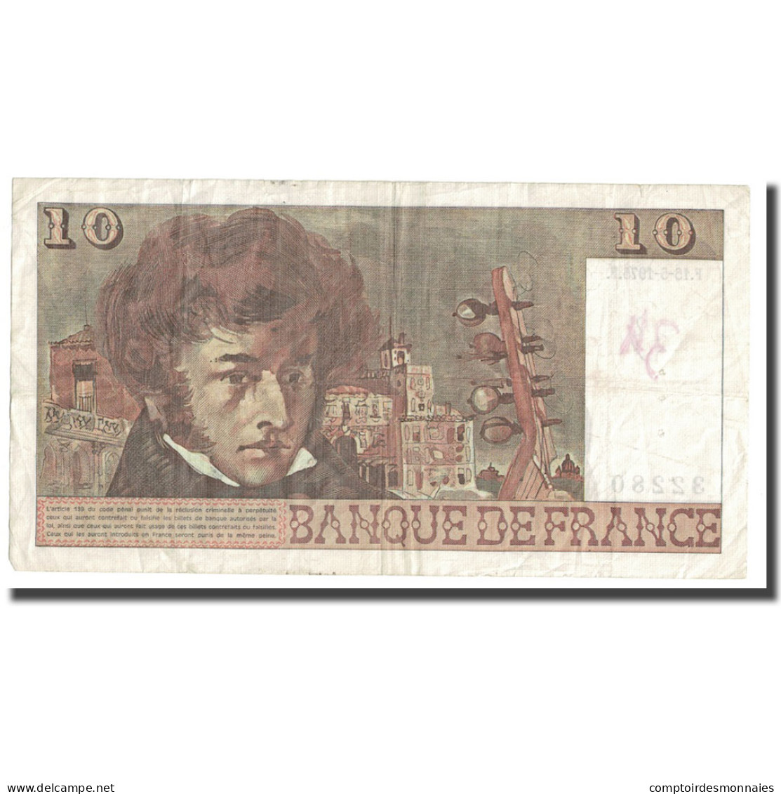 France, 10 Francs, Berlioz, 1975, 1975-05-15, TB, Fayette:63.10, KM:150b - 10 F 1972-1978 ''Berlioz''