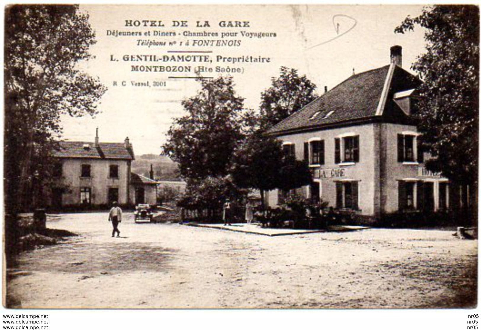 MONTBOZON -  Hotel De La Gare, Gentil Damotte ( Obliteration Flier " Dijon - Cote D'Or " 1935 Avec Texte Timbre YT 283 - Montbozon