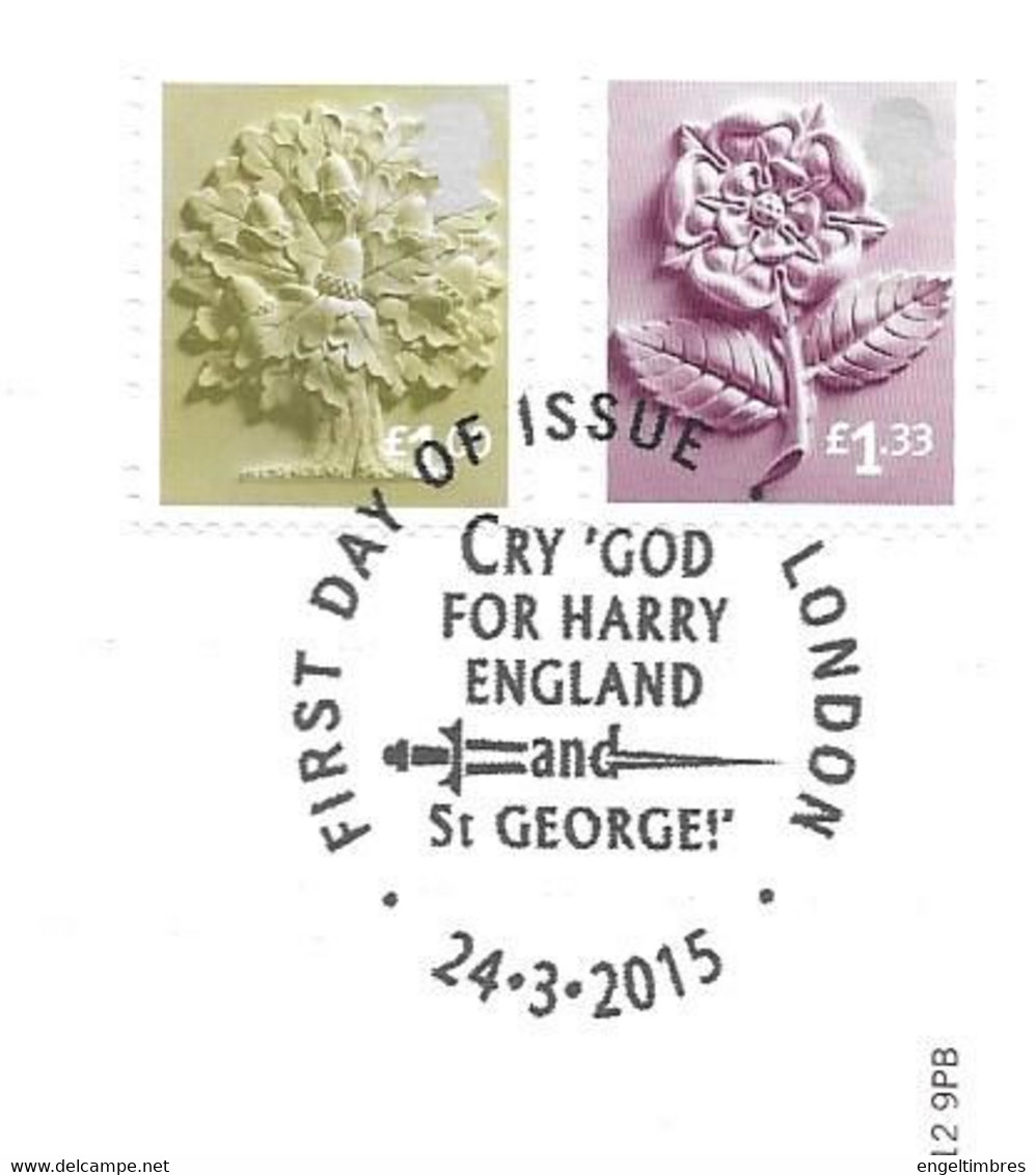 GB - 2015 New  Regional Definitives ENGLAND (2)    FDC Or  USED  "ON PIECE" - SEE NOTES  And Scans - 2011-2020 Em. Décimales