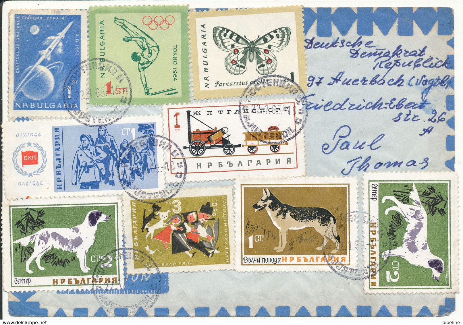 Bulgaria Air Cover Sent To Germany DDR 23-1-1965 With A Lo Of Topic Stamps - Poste Aérienne