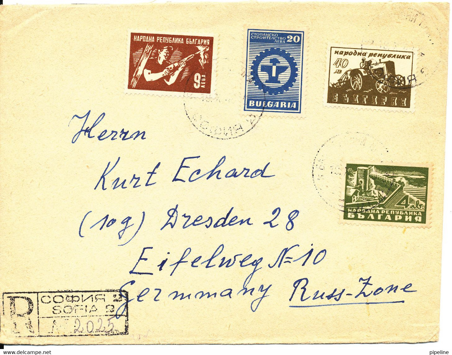 Bulgaria Registered Cover Sent To Germany Russian Zone Sofia 19-10-1948 With Complete Set Stamps - Briefe U. Dokumente