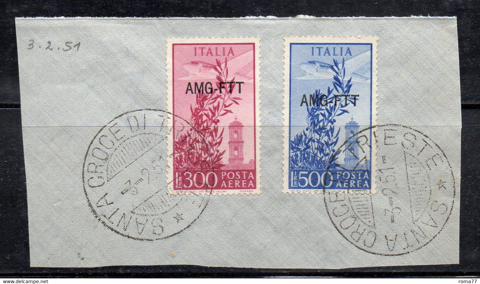 488 490 (EML) - TRIESTE A  , Posta Aerea N. 24 + 25 Su Bel Frammento 3.2.1951 - Poste Aérienne