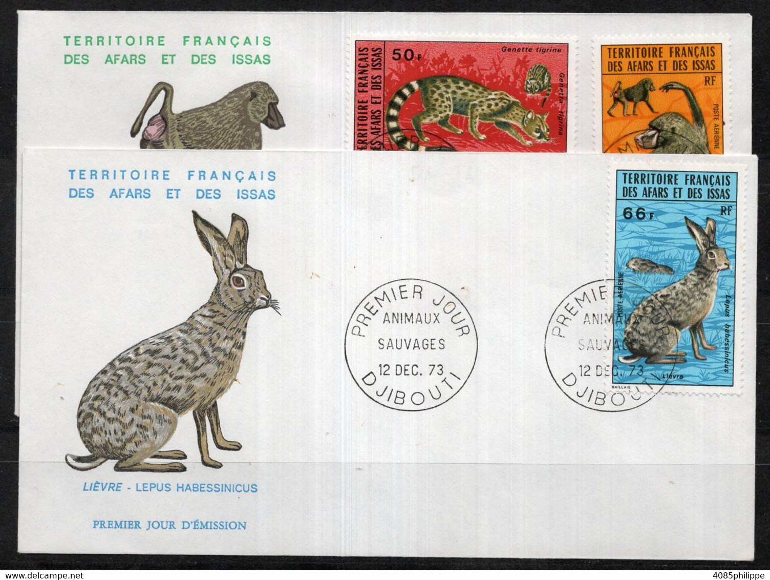 AFARS ET ISSAS Timbres-Poste Aérienne N°94 à 96 Oblitérés Sur 2 Enveloppes 1er Jour TB - Covers & Documents