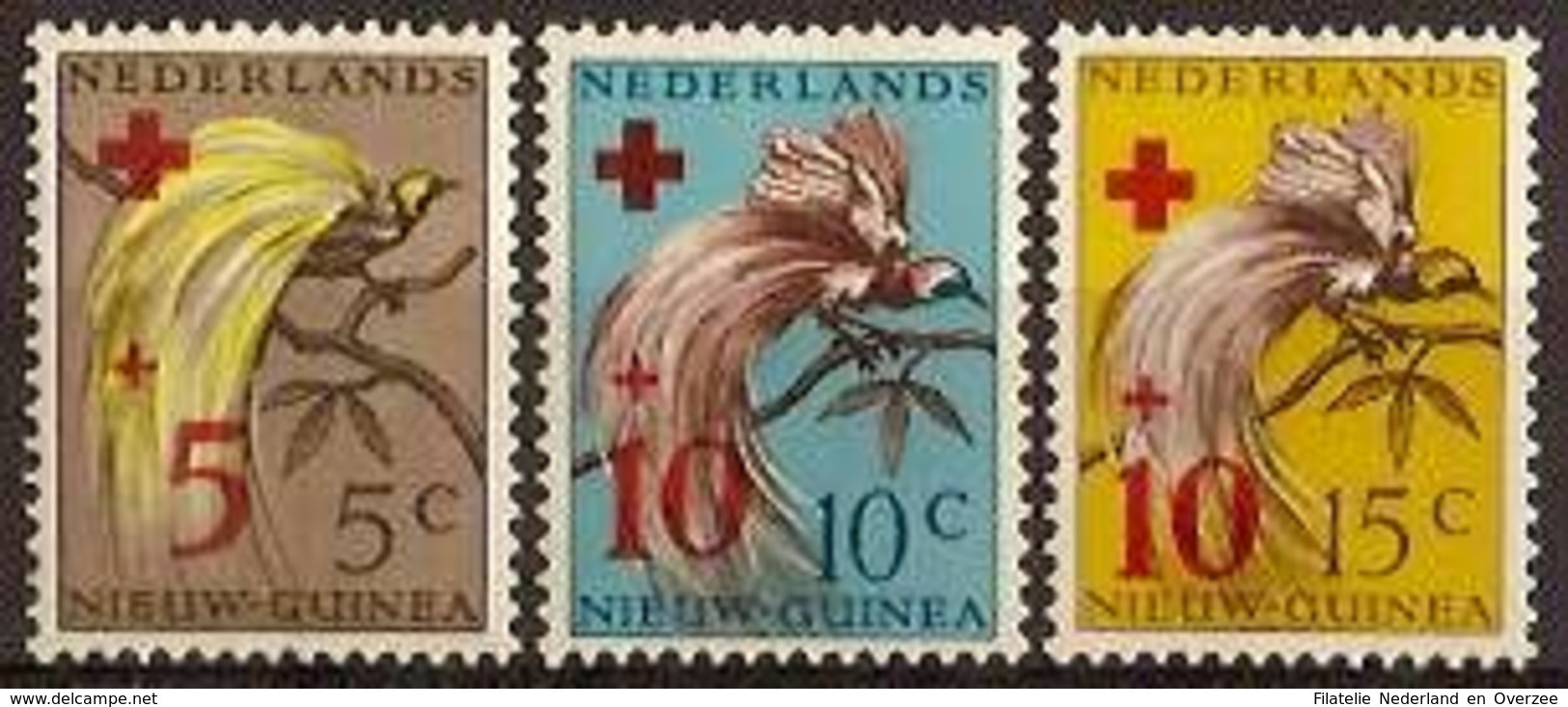 Nederlands Nieuw Guinea NVPH Nr 38/40 Ongebruikt/MH Pardijsvogels, Rode Kruis, Red Cross, Croix Rouge 1955 - Nederlands Nieuw-Guinea