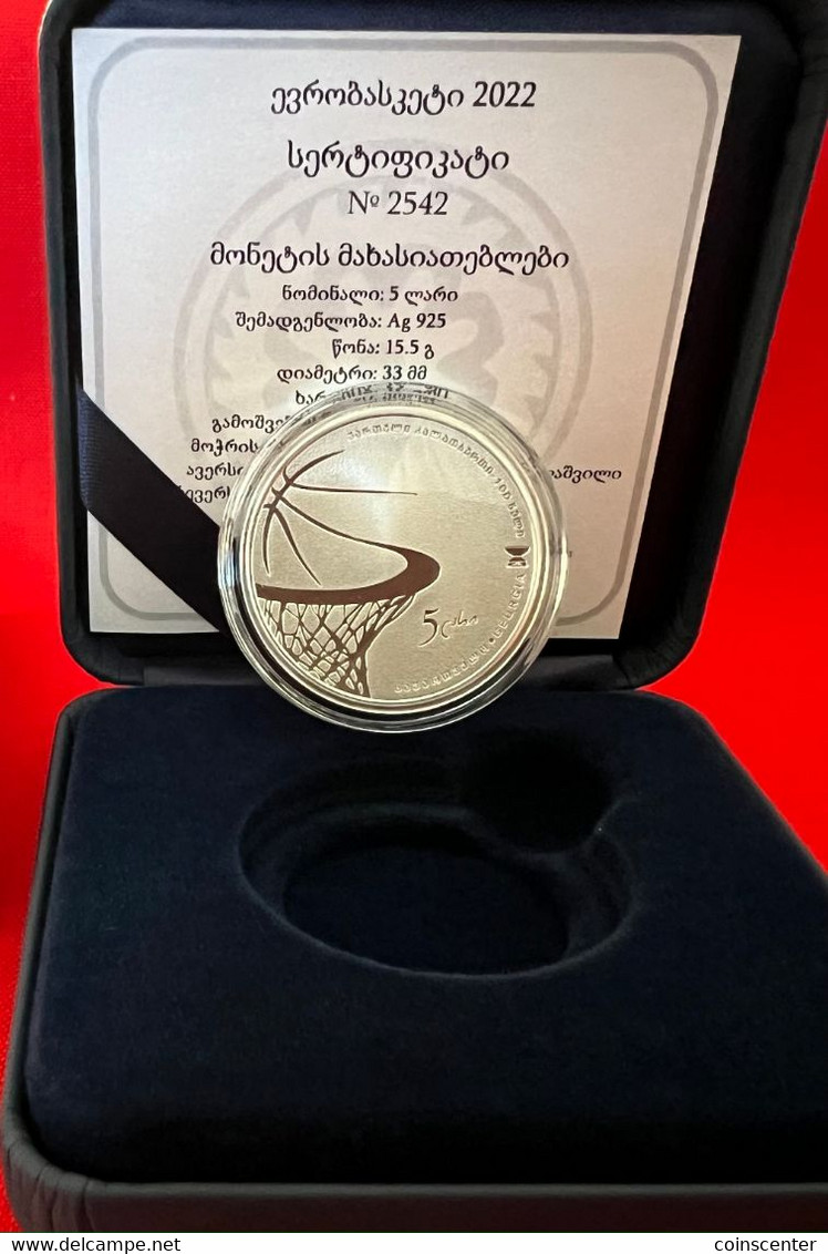 Georgia 5 Lari 2022 "EuroBasket, Georgian Basketball" Silver Ag PROOF - Georgia