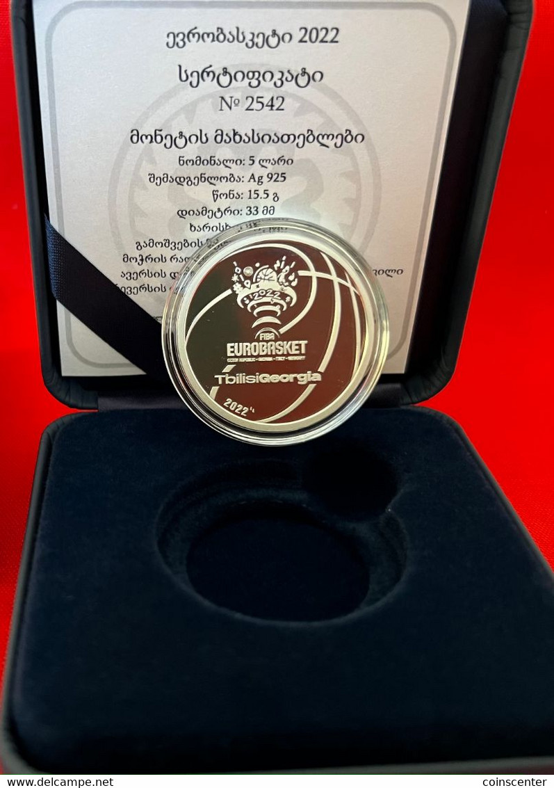 Georgia 5 Lari 2022 "EuroBasket, Georgian Basketball" Silver Ag PROOF - Georgia