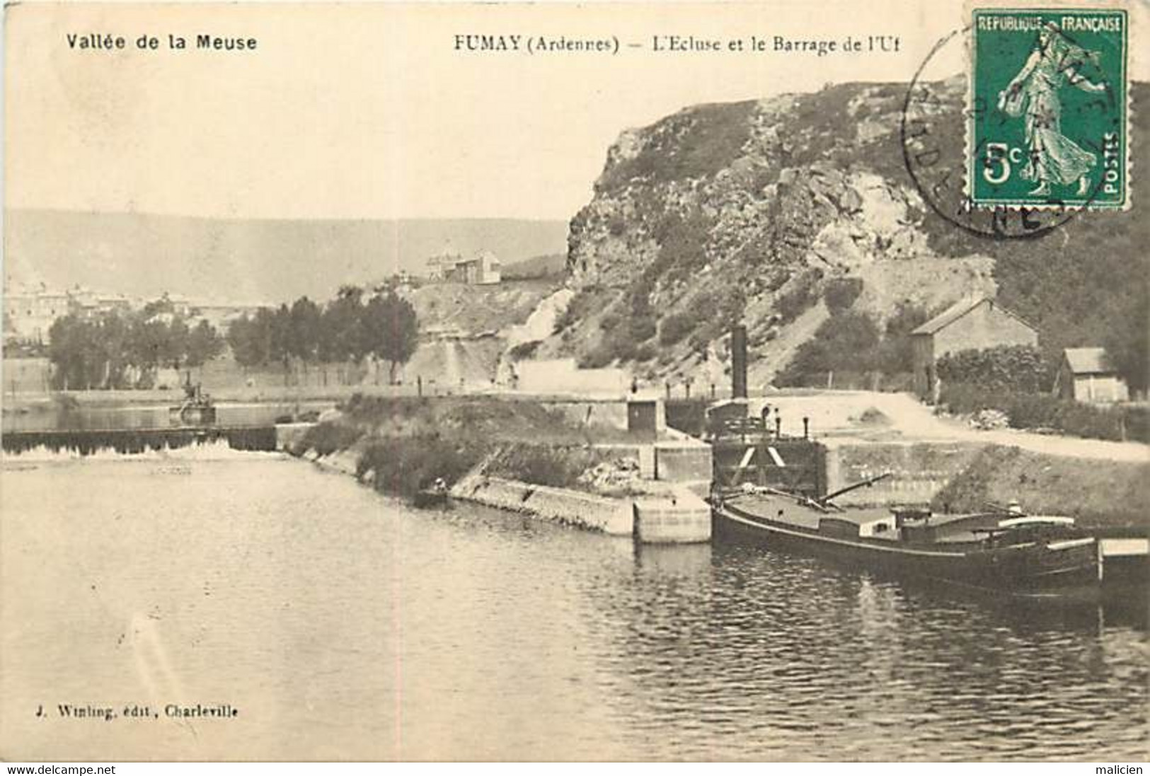 - Ardennes -ref-A108- Fumay - L Ecluse Et Le Barrage De L Uf - Ecluses - Passage Peniche Et Vapeur - Peniches - - Fumay