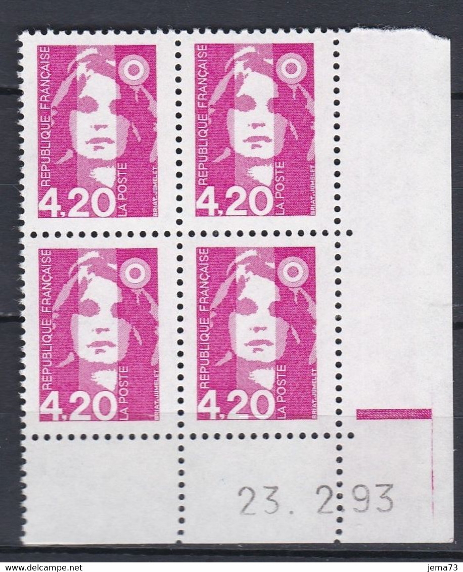 N° 2770 Type Marianne Di Bicentenaire: Beau Bloc De 4 Timbres Coins Datés 23.2.93 Neuf Impeccable - 1990-1999