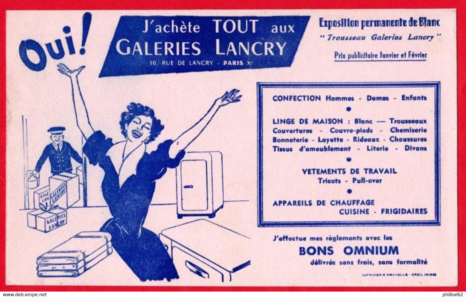 Buvard J'achète Tout Aux Galeries Lancry, Paris. - Textile & Vestimentaire