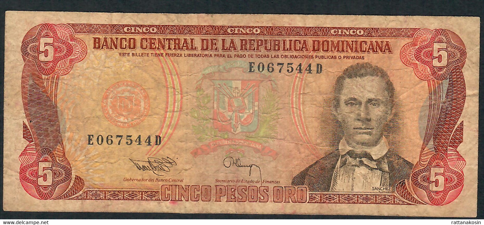 DOMINICAN REPUBLIC P143 5 PESOS ORO 1993 FINE - Dominicaine