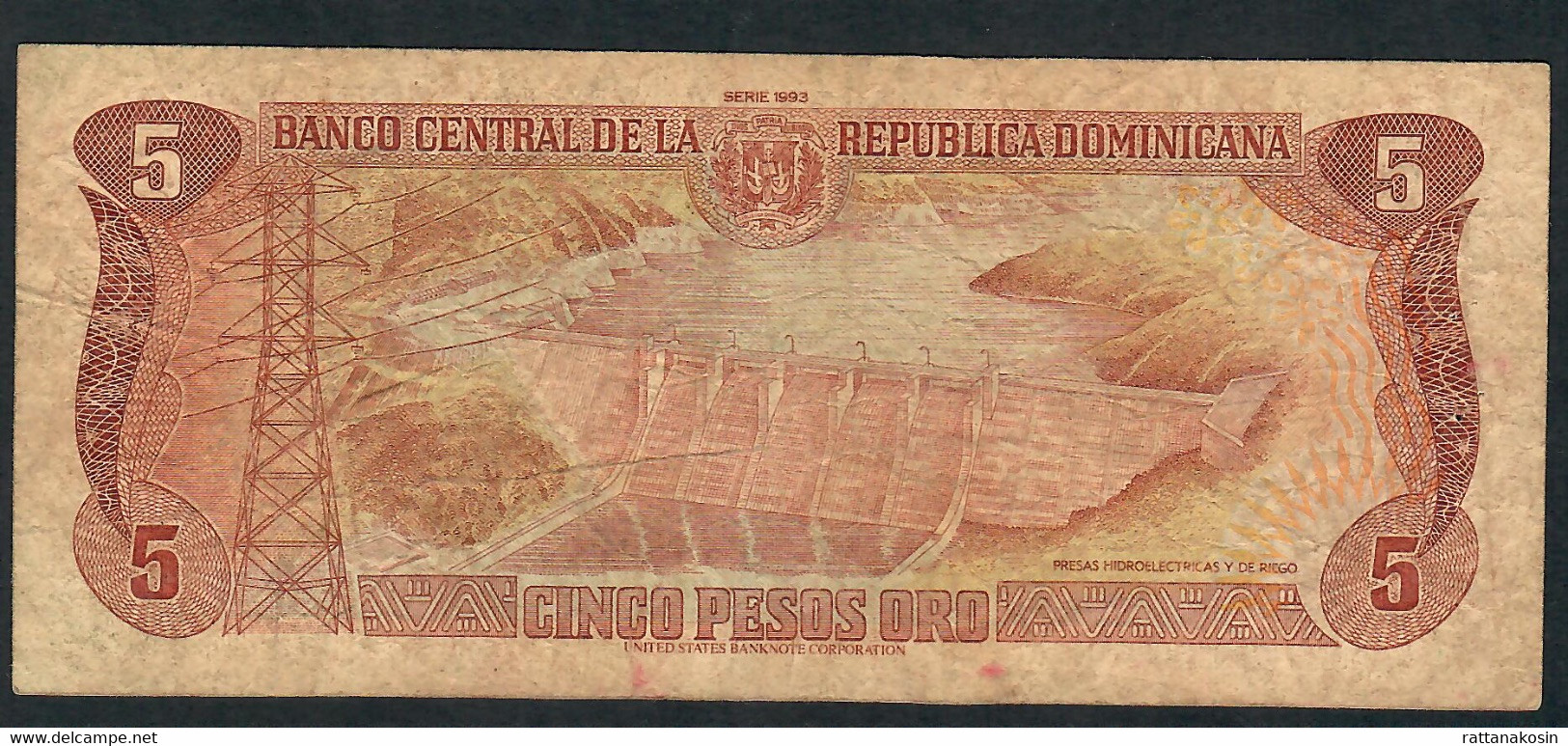 DOMINICAN REPUBLIC P143 5 PESOS ORO 1993 FINE - Dominicaine