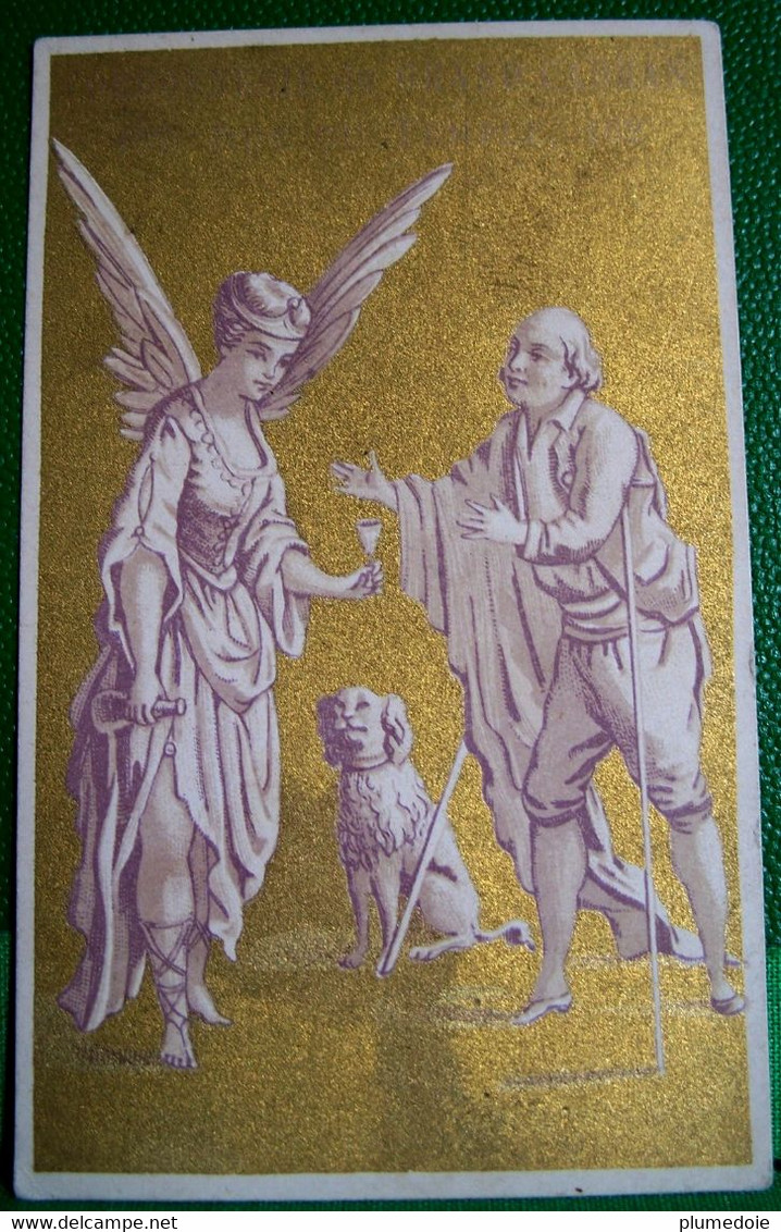 Chromo XIX°  ANGE OFFRANT UN VERRE à UN VIEIL HOMME ET SON CHIEN. ANGEL . OLD MAN . DOG  VICTORIAN CARD - Anges