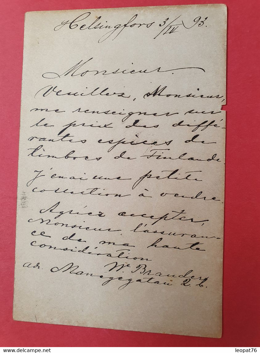 Finlande- Entier Postal De Helsinki ( Occupation Russe ) Pour La France En 1893 - N 150 - Covers & Documents