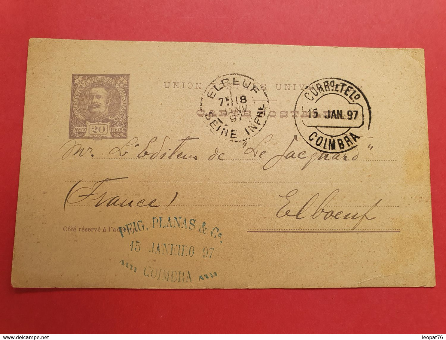 Portugal - Entier Postal Commercial De Coimbra Pour La France En 1897 - N 151 - Interi Postali