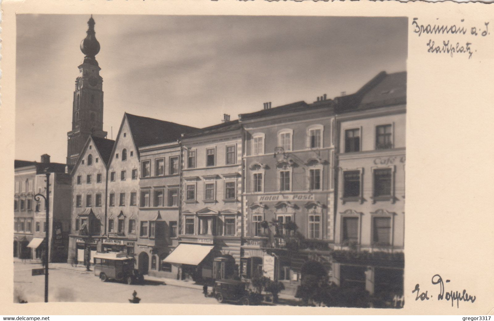 B9091) BRAUNAU - Stadtplatz Mit Altem BUS - U AUTO Detail Sowie HOTEL Zur POST 1936 - Braunau