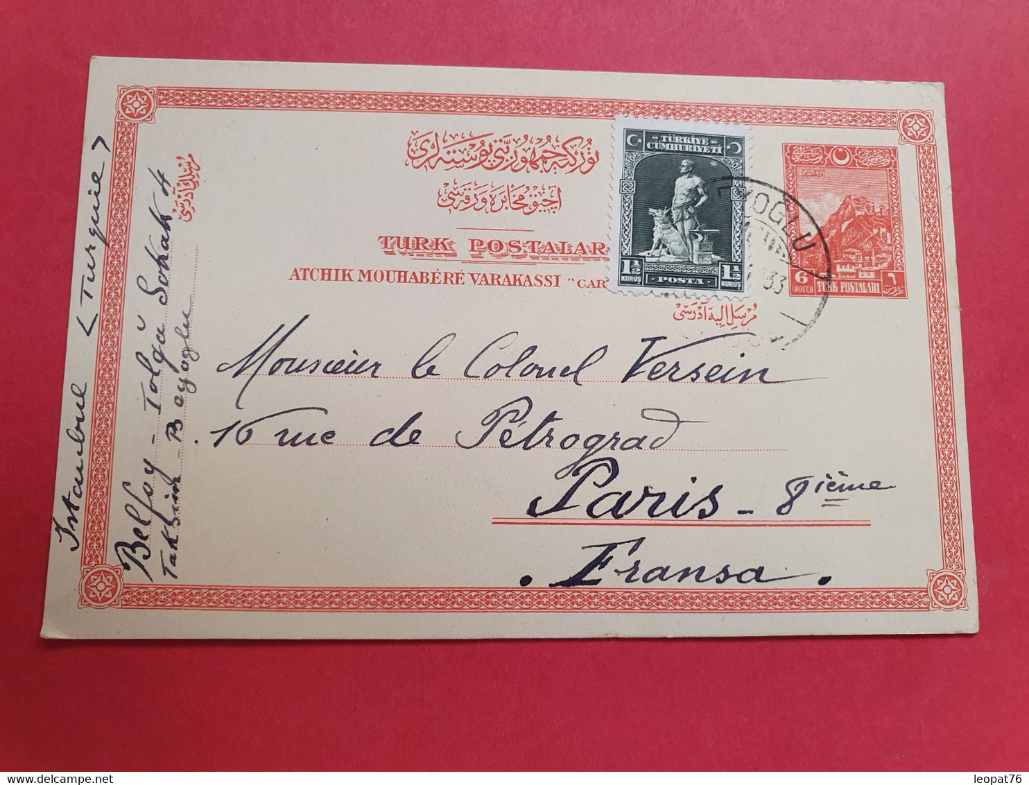 Turquie - Entier Postal + Complément De Istanbul Pour Paris En 1933 - N 155 - Ganzsachen