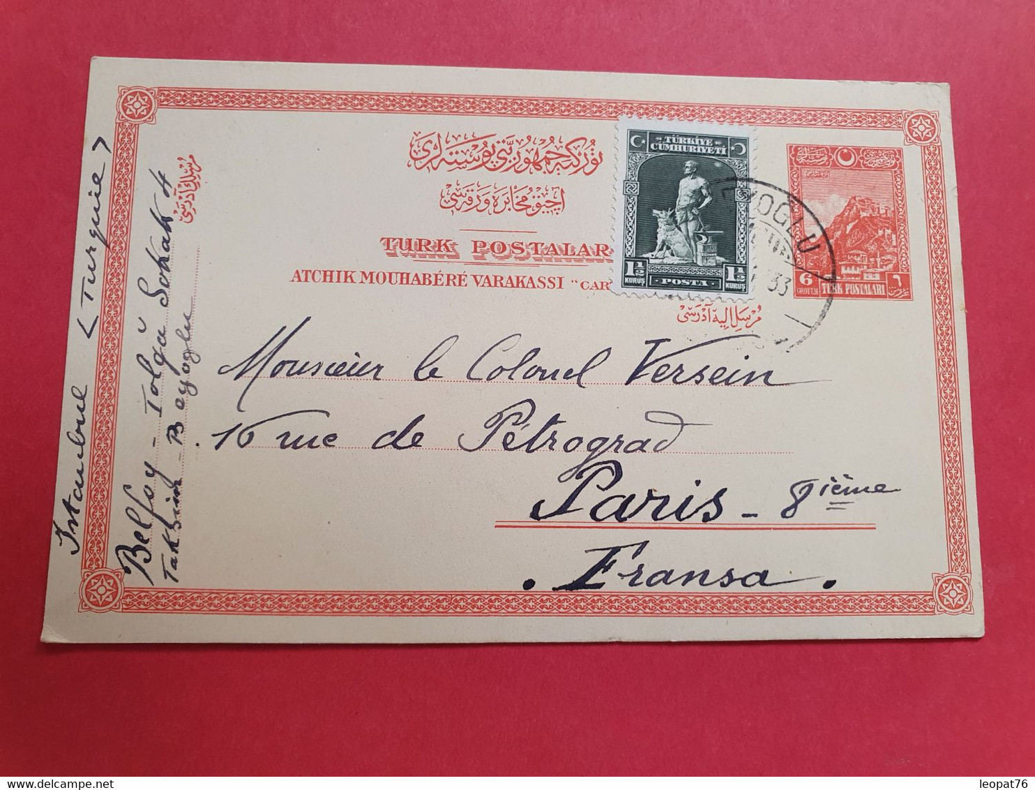 Turquie - Entier Postal + Complément De Istanbul Pour Paris En 1933 - N 155 - Entiers Postaux