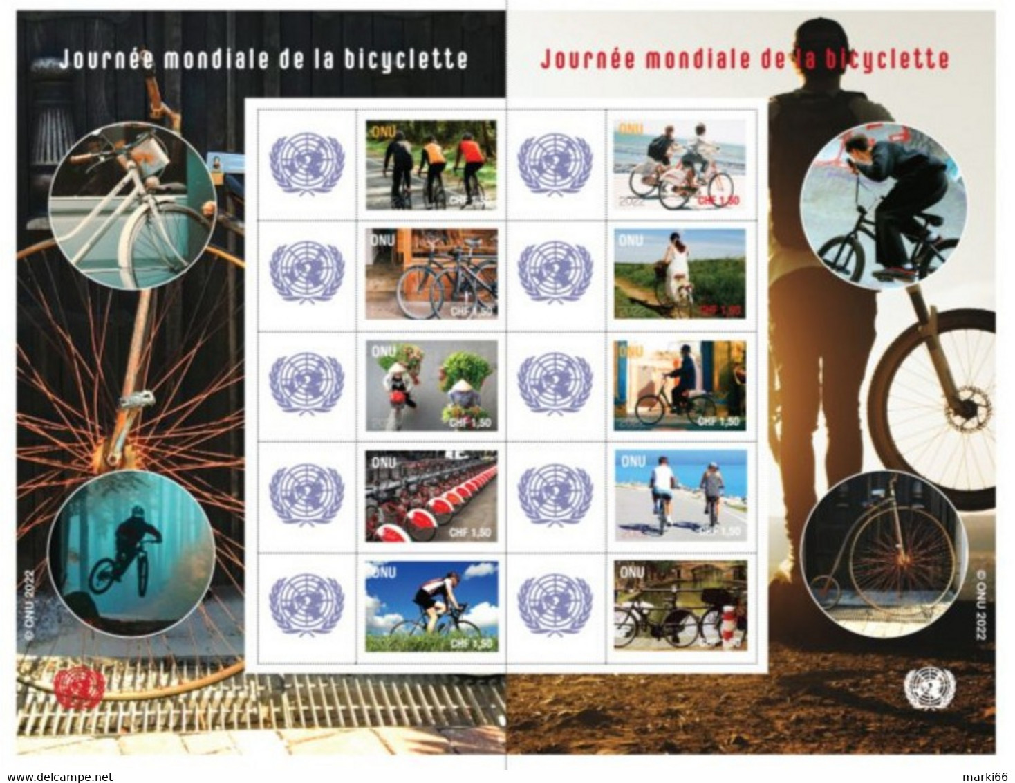 United Nations - Geneva - 2022 - World Bicycle Day - Mint Personalized Stamp Sheet - Neufs