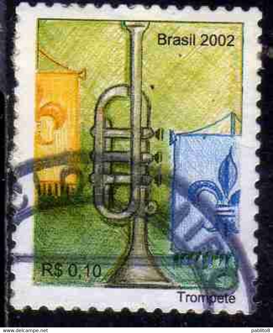 BRAZIL BRASIL BRASILE BRÉSIL 2002 MUSICAL INSTRUMENTS TROMPETE 2.00 USATO USED OBLITERE' - Used Stamps