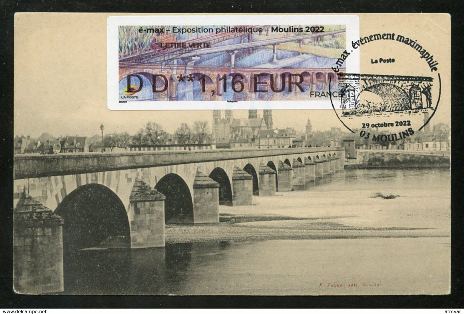 FRANCE (2022) Carte Maximum Card ATM LISA - émax Exposition Philatélique Moulins 2022 Pont Régemortes, Bridge, Puente - 2020-…