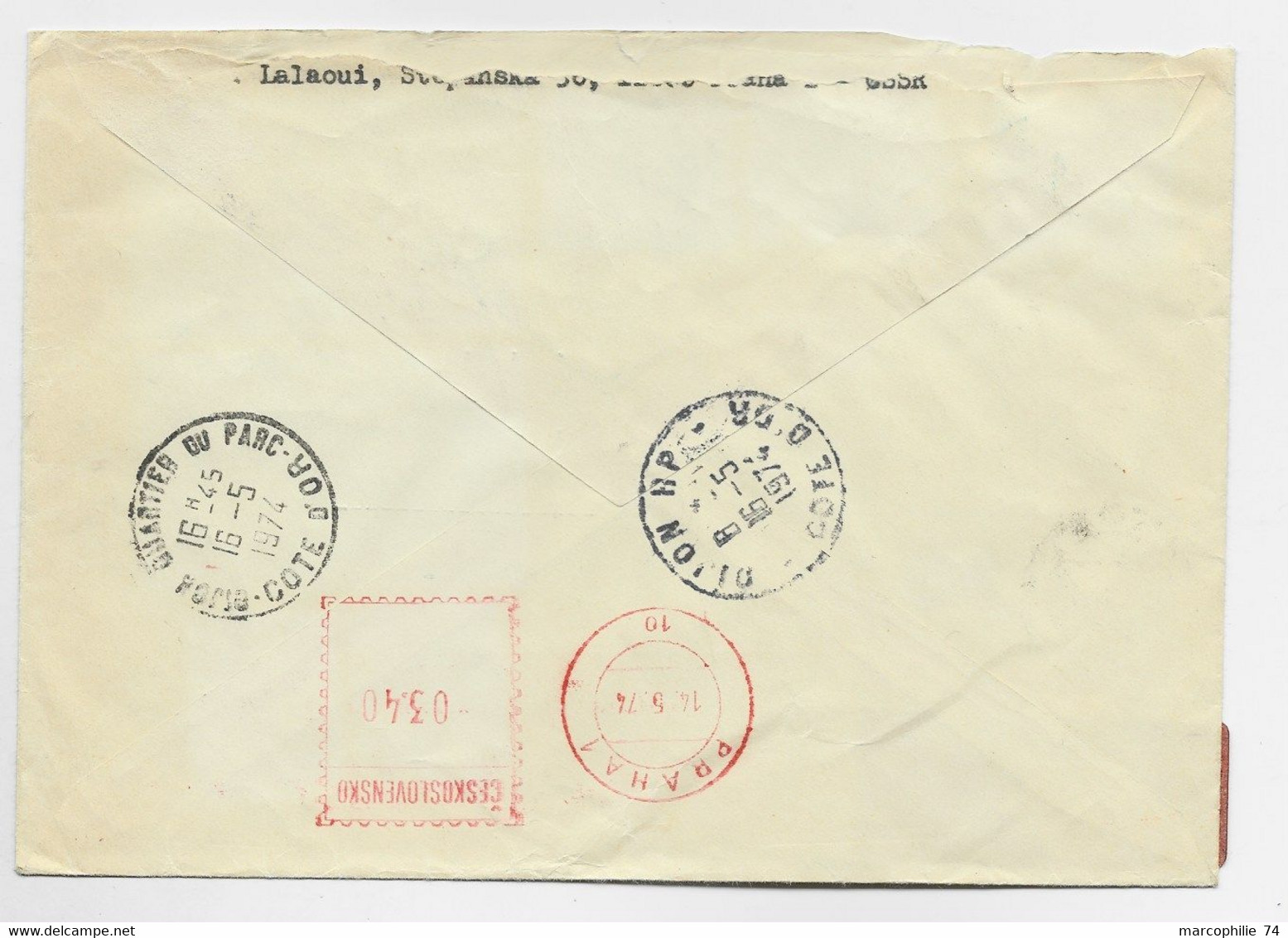 CESKOLOVENSKO 1KCX2+60HX2+30HX2+80H LETTRE COVER EMA 0.34 PRAHA 1974 TO FRANCE - Cartas & Documentos