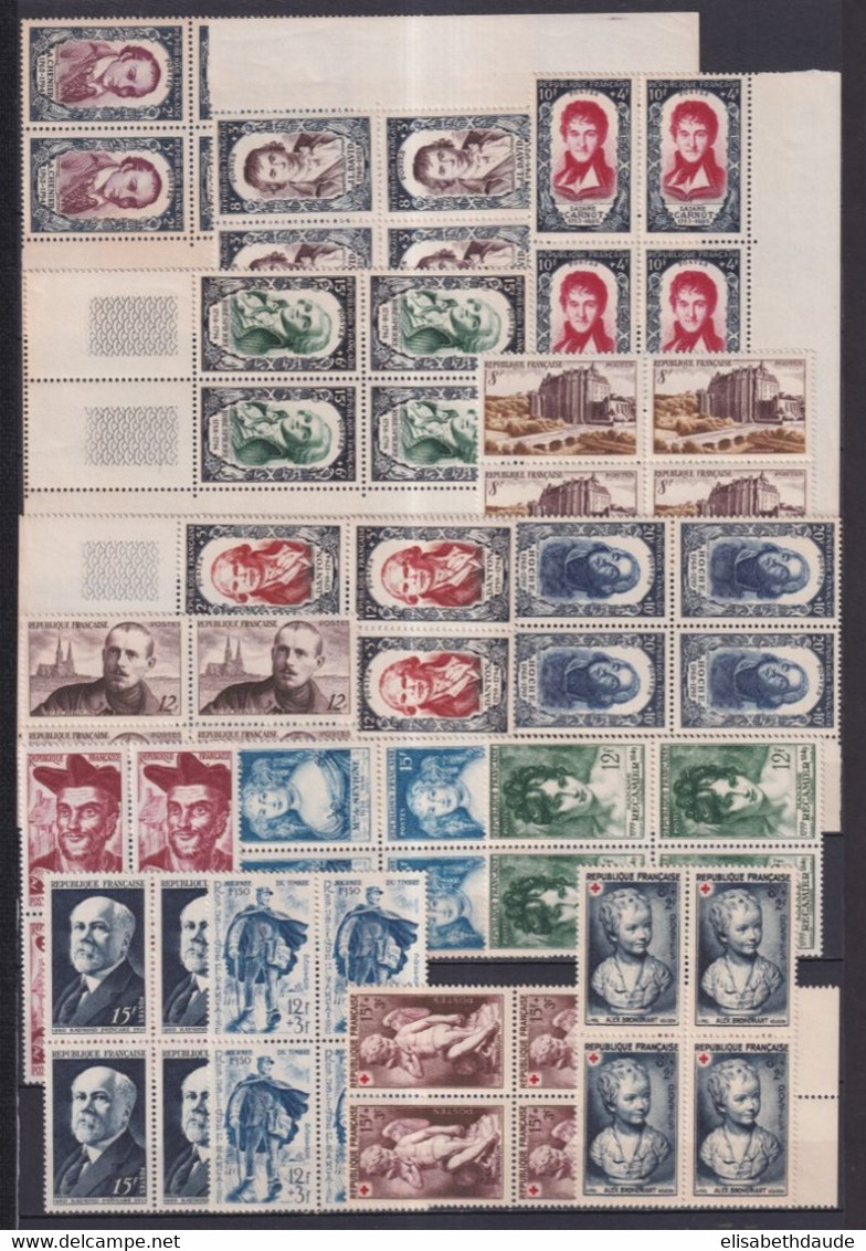 FRANCE - BLOCS DE 4 ! - 1950 - ANNEE COMPLETE ** MNH - 15 TIMBRES - COTE = 440++ EUR. - 1950-1959