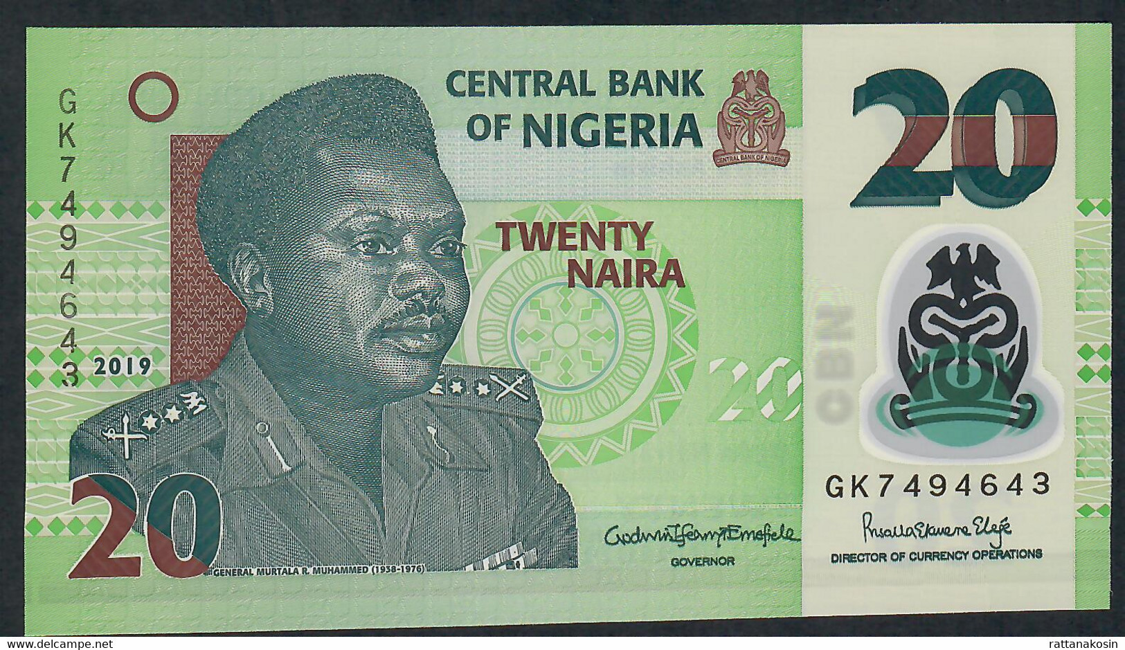 NIGERIA P34t 20 NAIRA 2019 #GK Signature 22    UNC. - Nigeria