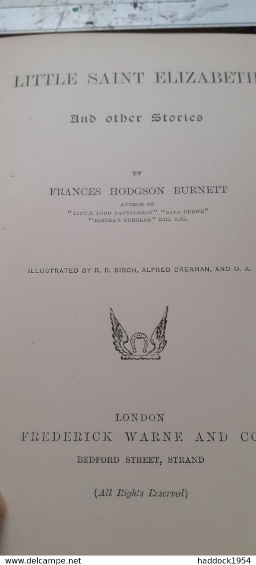 Little Saint ELIZABETH And Other Stories FRANCES HODGSON BURNETT Frederick Warne 1890 - Andere & Zonder Classificatie