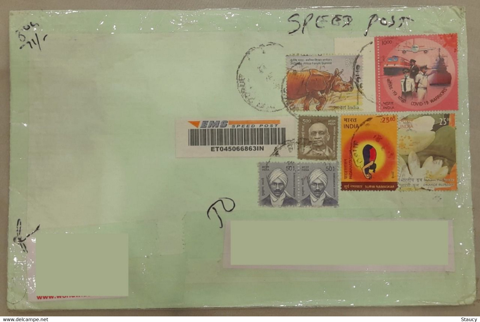 INDIA 2020 Salute To Pandemic / Covid-19 Warriors Stamp Franking On Registered Speed Post Cover As Per Scan - Droga