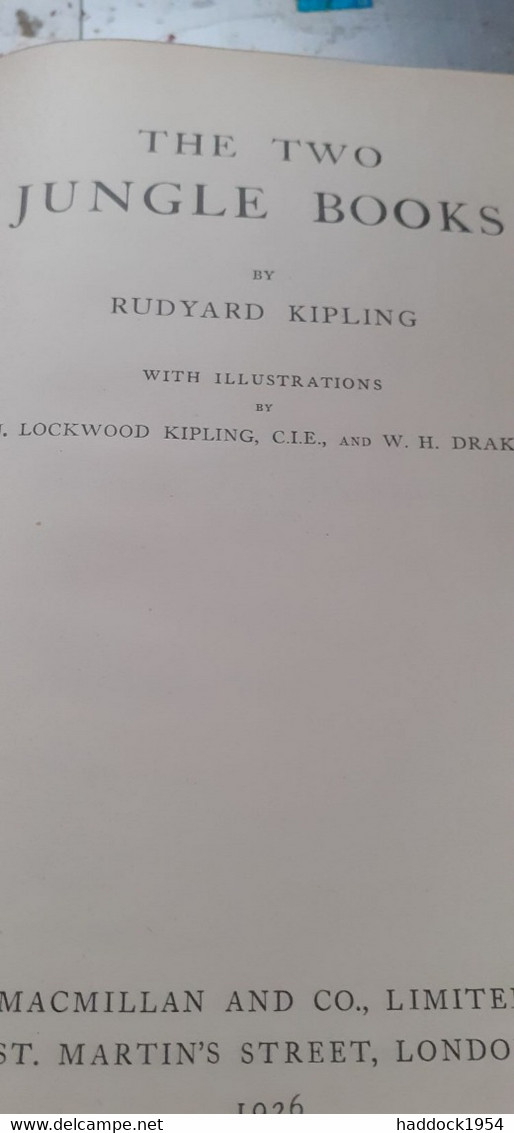 The Two Jungle Books RUDYARD KIPLING Macmillan 1926 - Action/ Aventure