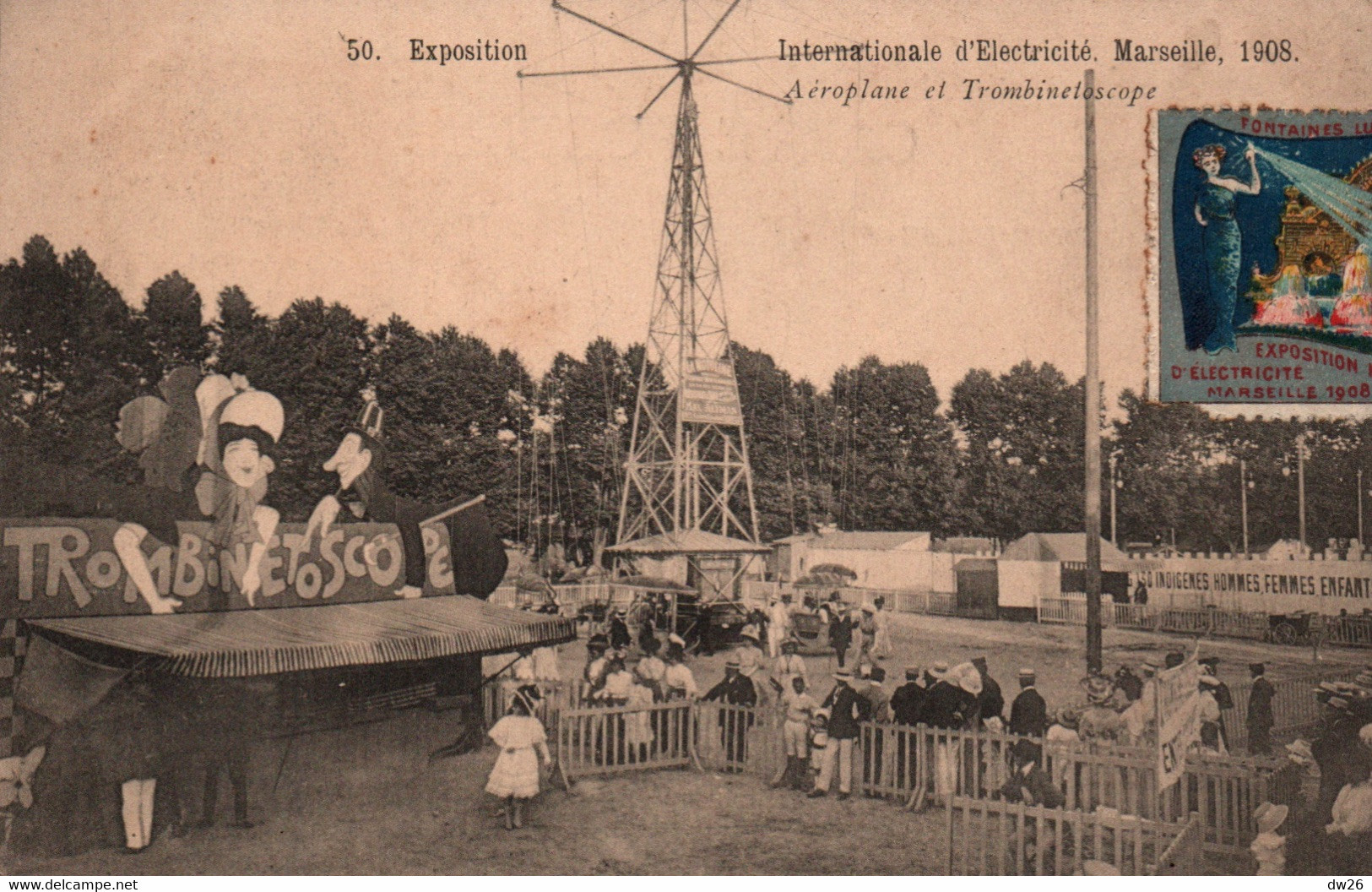 Exposition Internationale D'Electricité Marseille 1908 - Aéroplane Et Trombinetoscope - Carte N° 50 - Electrical Trade Shows And Other