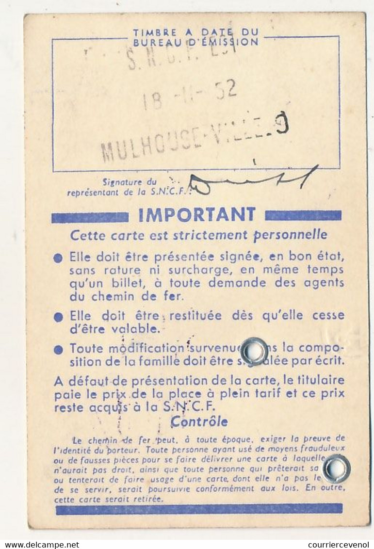 FRANCE - SNCF - Carte D'identité Familles Nombreuses, Réduction De 30% - => 7/3/1953 - Other & Unclassified