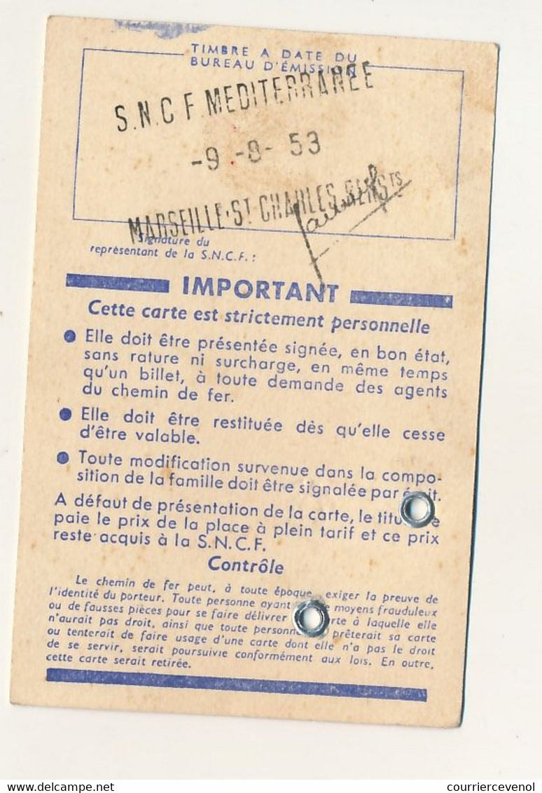 FRANCE - SNCF - Carte D'identité Familles Nombreuses, Réduction De 30% - => 8/8/1955 - Other & Unclassified