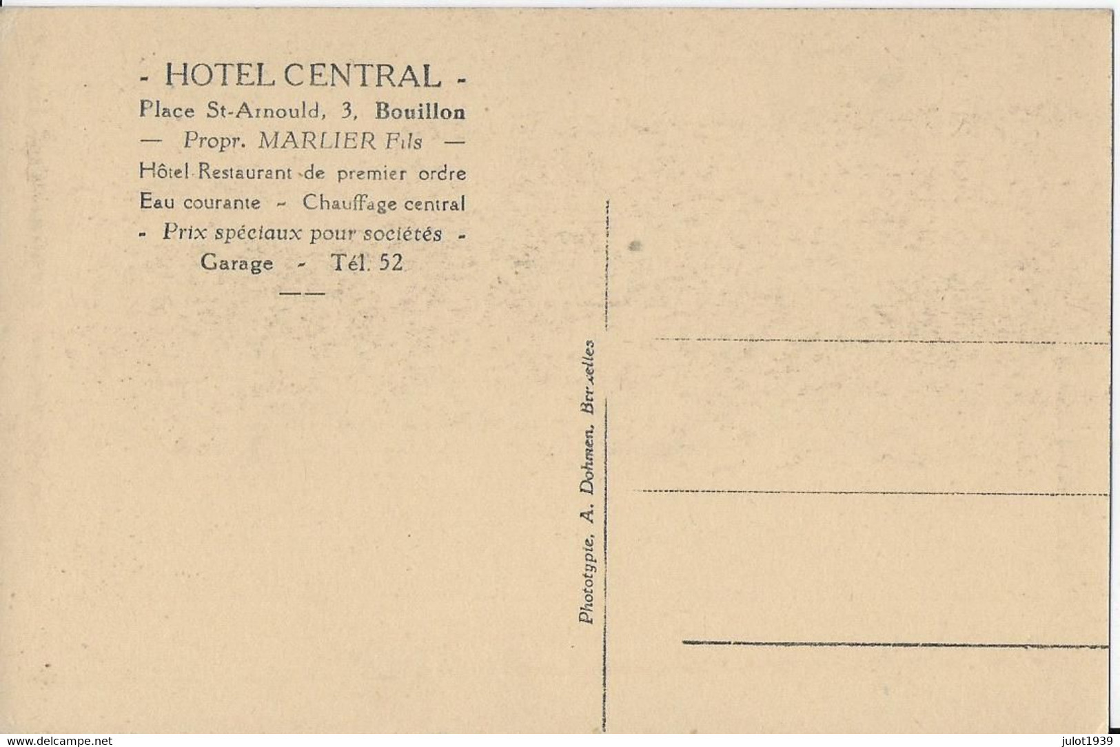 BOUILLON ..-- RARE . HOTEL CENTRAL .  MARLIER Et FilS . - Bouillon