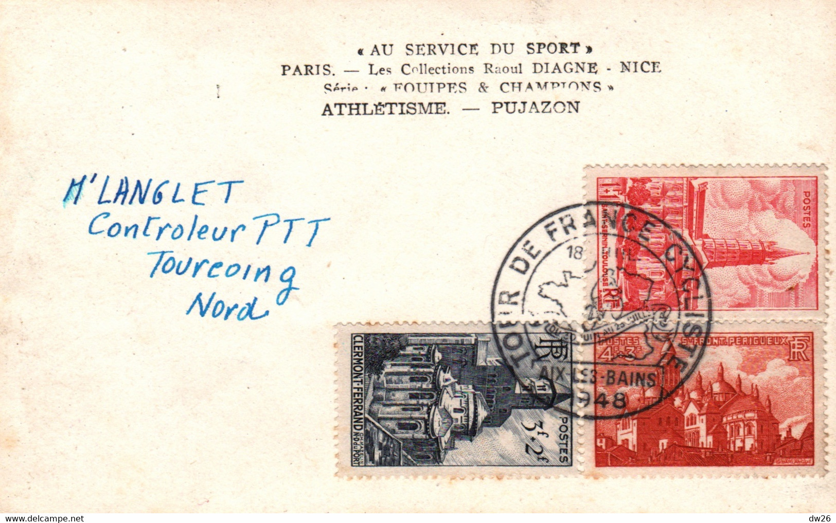 Sports, Athlétisme: Raphaël Pujazon, Champion D'Europe 3000 Steeple En 1946 - Carte Diagne "au Service Du Sport" - Atletiek