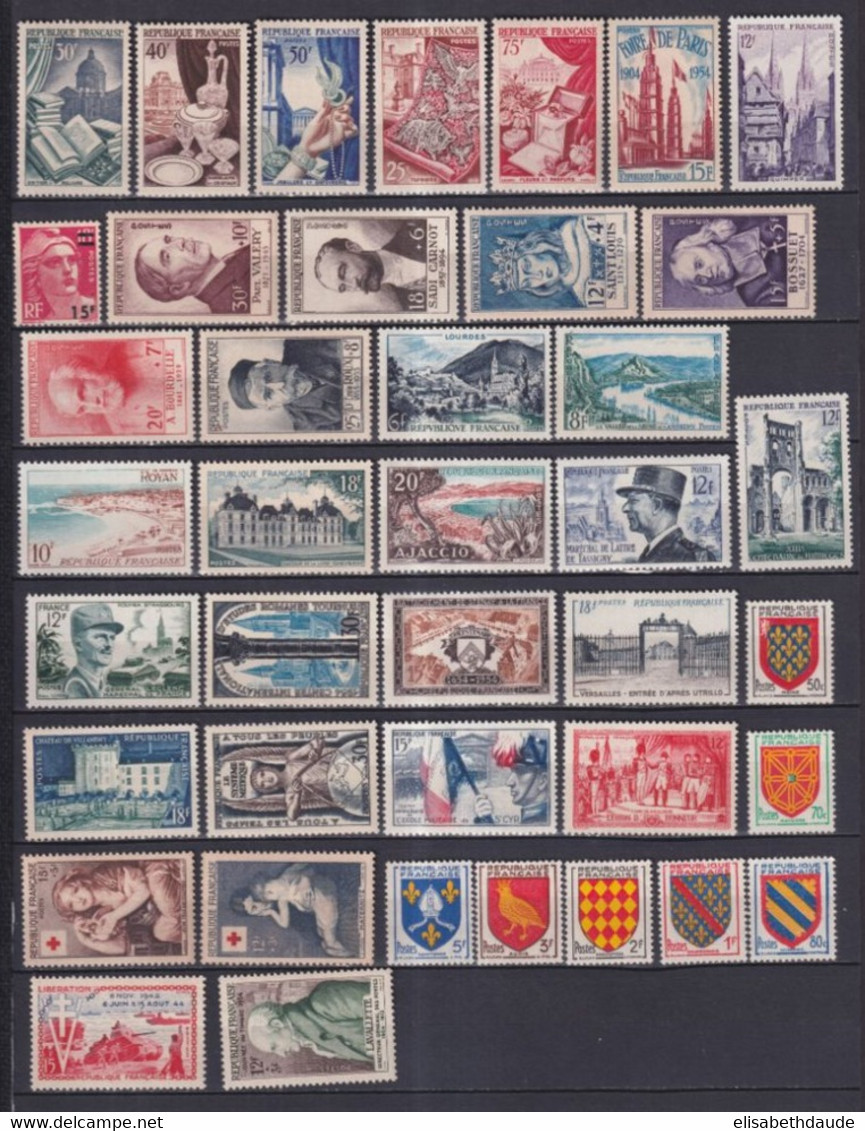 FRANCE - 1954 - VENTE SPECIALE !  ANNEE COMPLETE ** MNH - 40 TIMBRES - COTE = 315 EUR. - 1950-1959