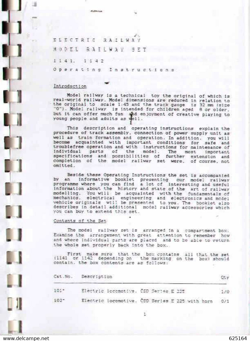 Catalogue ETS ELEKTRIKA ZELEZNICE 1972 Instructions For Set 1141-1142 - Englisch