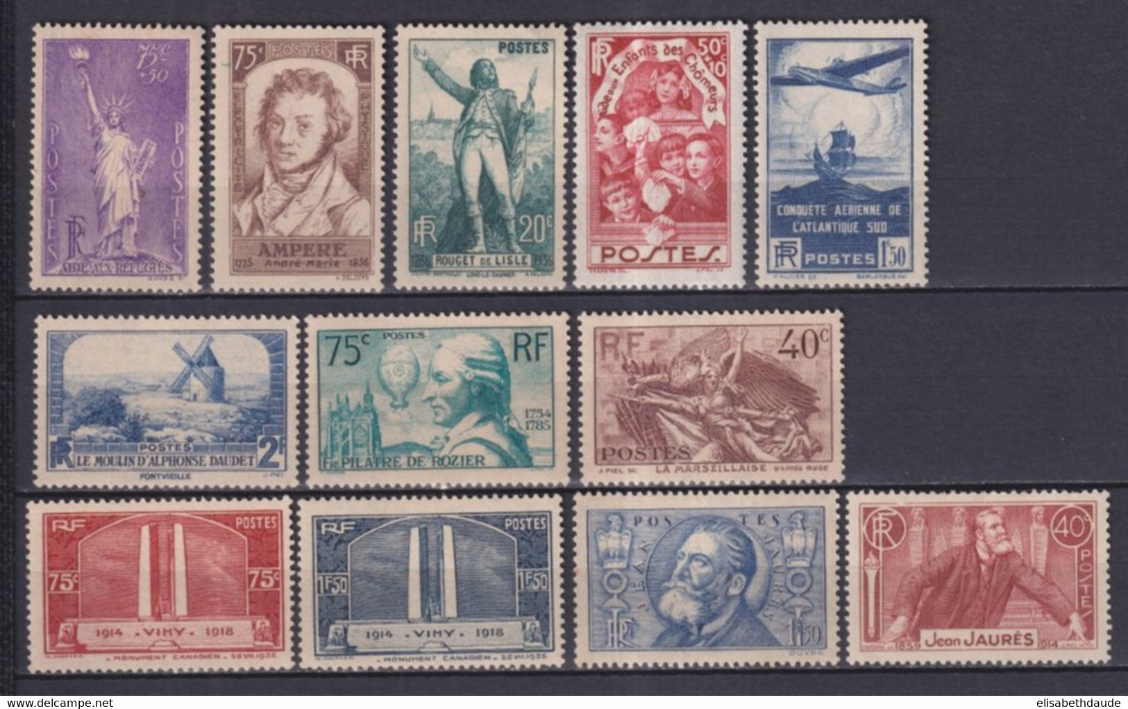 1936 - VENTE SPECIALE ! - YVERT N° 309/320 * MLH CHARNIERE TRES LEGERE - COTE = 137 EUR. - Nuevos