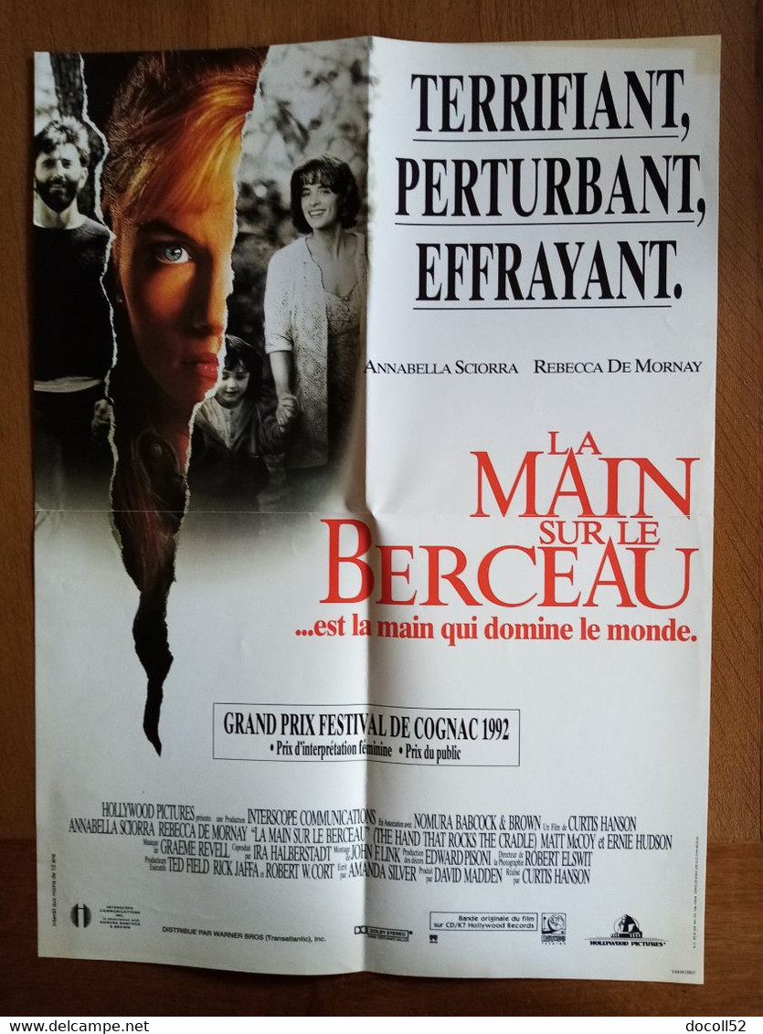 AFFICHE CINEMA ORIGINALE FILM LA MAIN SUR LE BERCEAU 1992 ANNEBELLA SCIORRA R DE MORNAY 52.2CMX38.4CM DE CURTIS HANSON - Affiches & Posters
