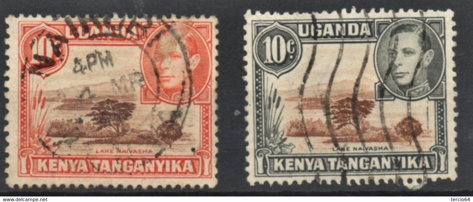 GREAT BRITAIN, Grande Bretagne Colonies Kenya, Uganda, Ouganda, Tanganyika, George VI, Lac, Lake 2 Timbres 2 Stamps - Kenya, Uganda & Tanganyika