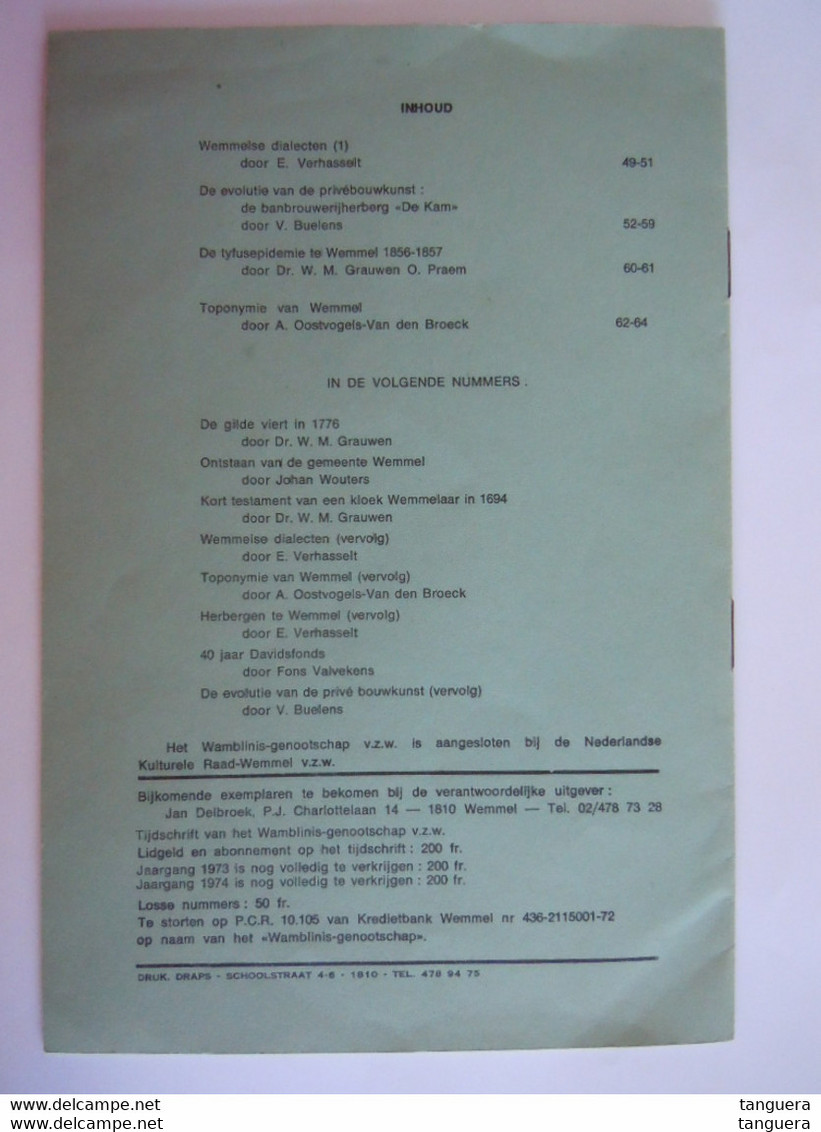 Wamblins Driemaandelijks Tijdschrift Nr 4 1975 Wemmel Dialecten De Kam Tyfusepidemie En Toponymie Wemmel16 Pagina's - Other & Unclassified