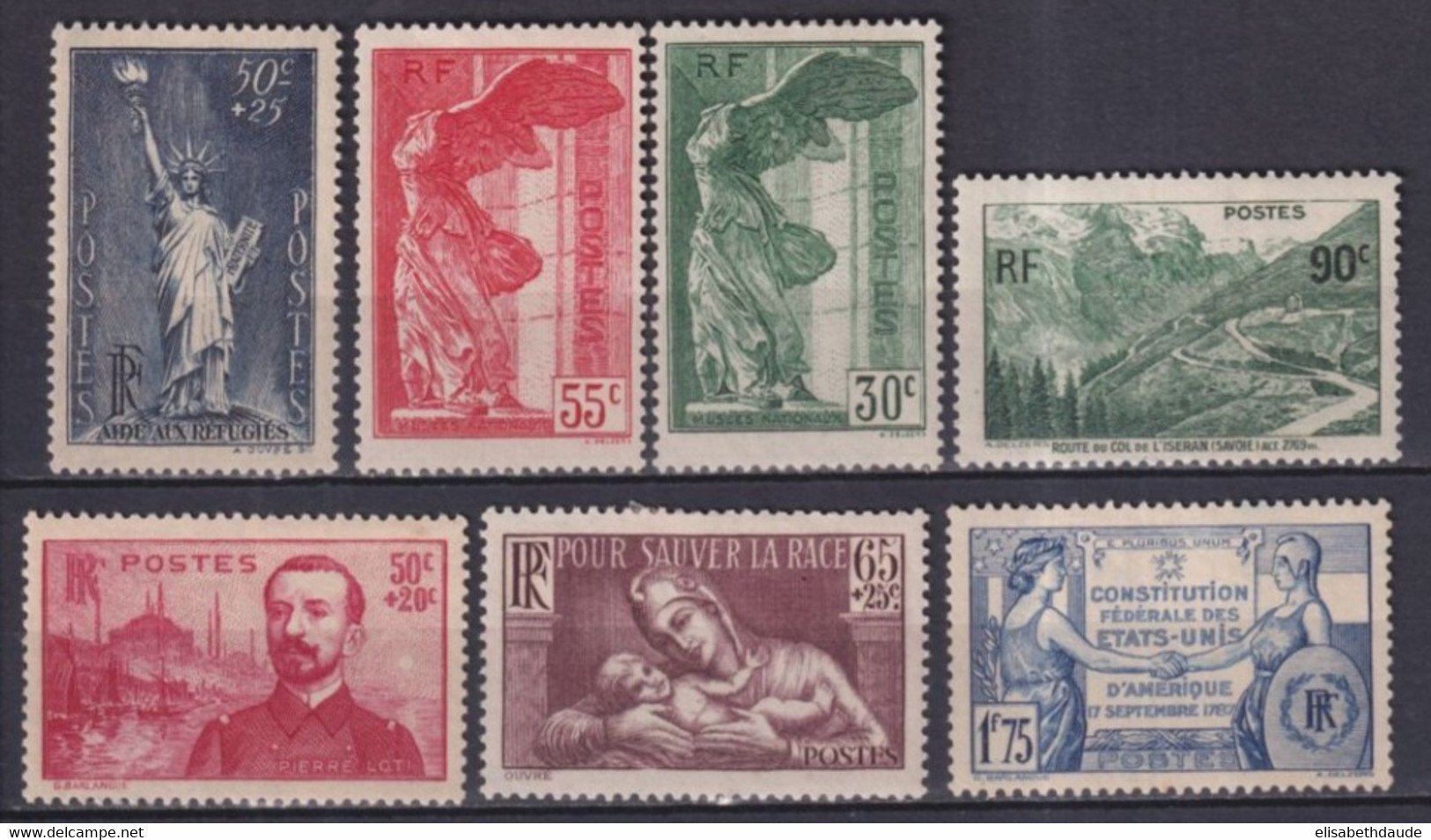 1937 - VENTE SPECIALE ! - YVERT N° 352/358 * MLH CHARNIERE LEGERE - COTE = 188 EUR. - Nuevos