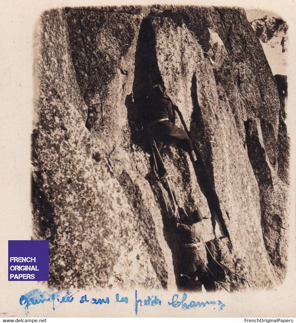 Escalade Dans Les Petits Charmoz / Chamonix Mont-Blanc Photo Stéréo Willman 1910s - Alpinisme Alpes Cordée Piolet C7-33 - Stereo-Photographie