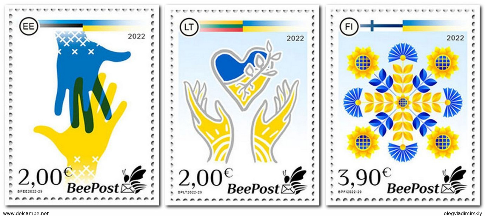 Estonia Lithuania Finland 2022 Support To Ukraine BeePost Set Of 3 Stamps - Ungebraucht