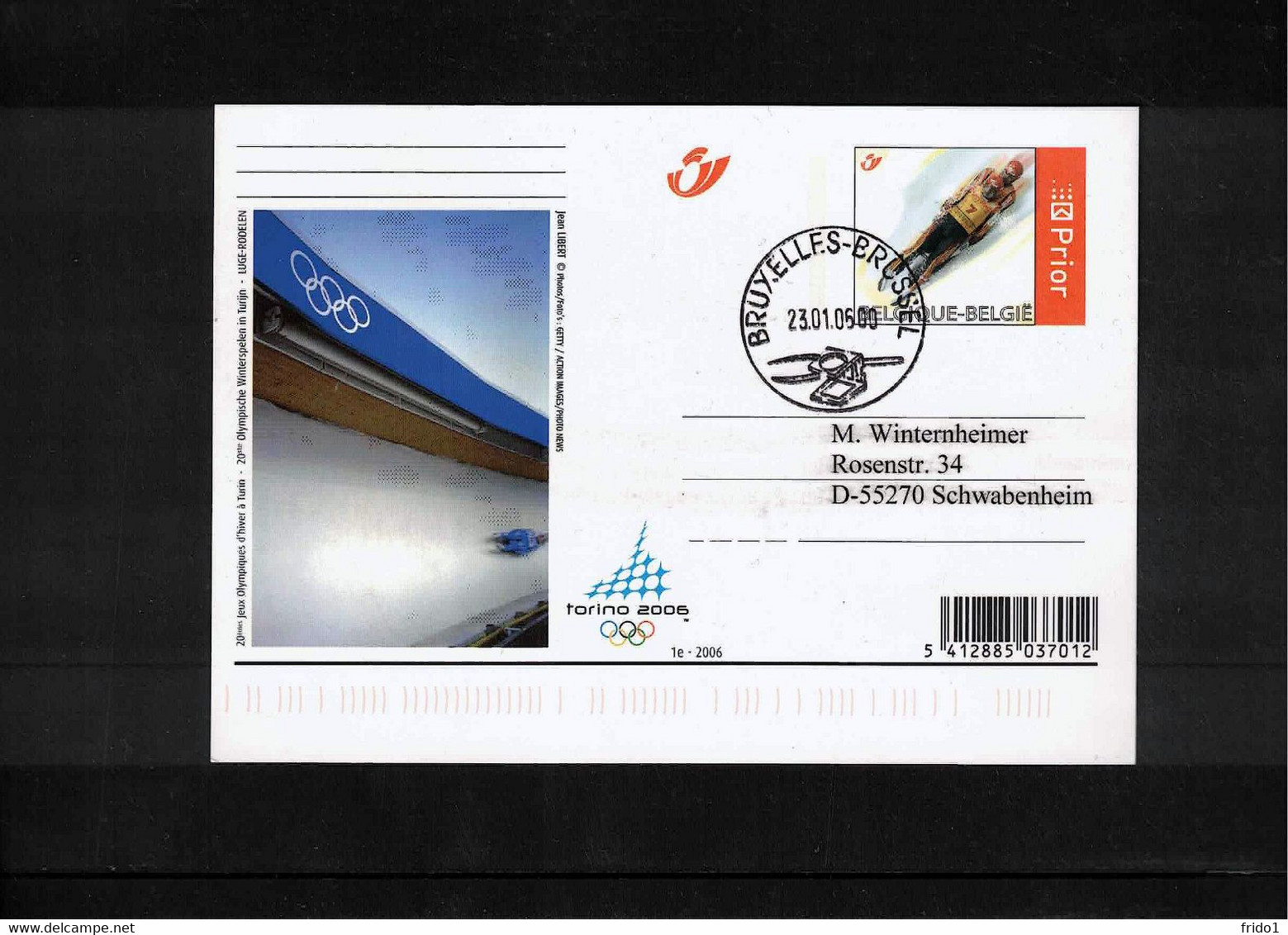 Belgium  2006 Olympic Games Torino Sledding Interesting Postcard - Invierno 2006: Turín