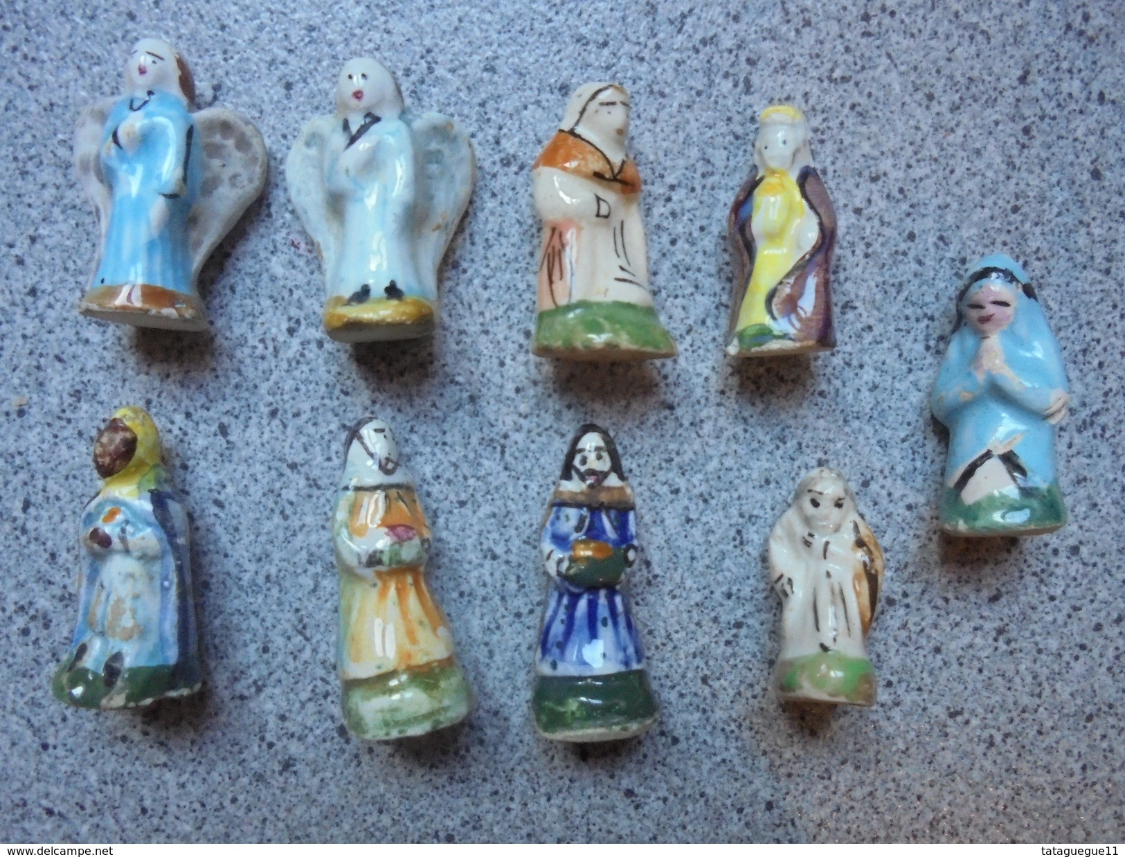 Ancien - Petit Lot De 9 Fèves Anges, Personnages De Crèche - Santons