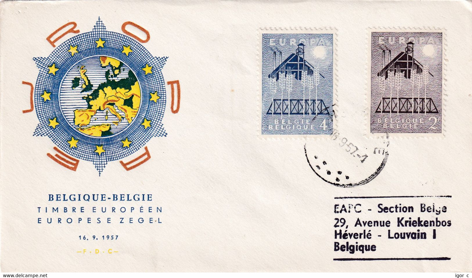 Belgium 1957 Cover: EUROPA CEPT; European Union - 1957