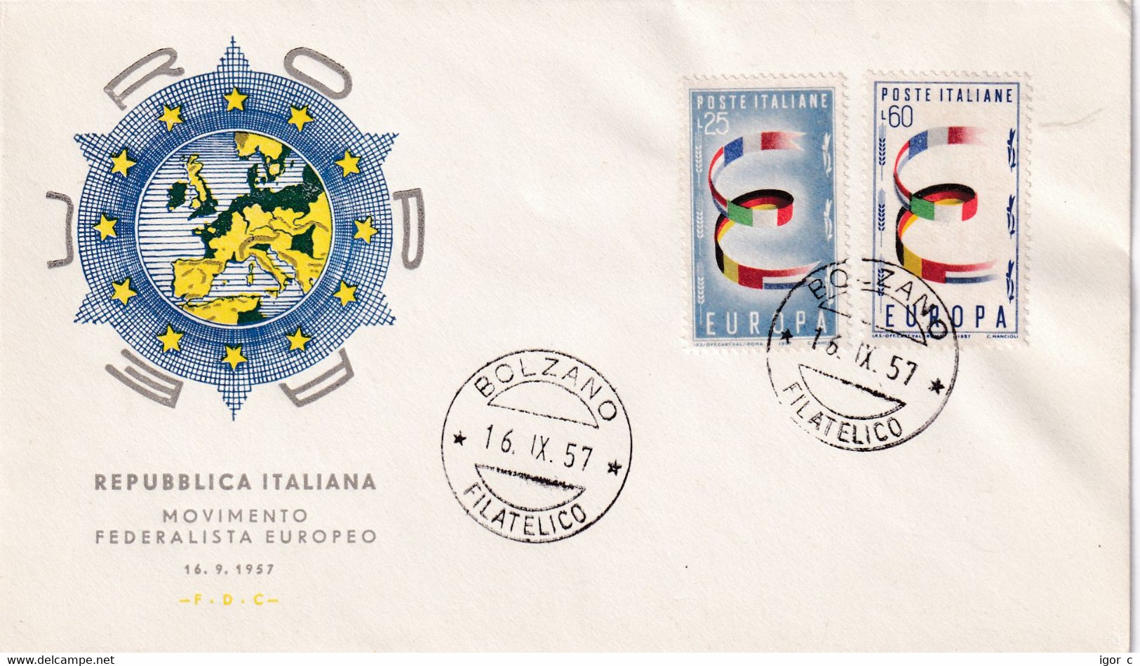 Italy 1957 Cover: EUROPA CEPT; European Union; Bolzano Cancellation - 1957