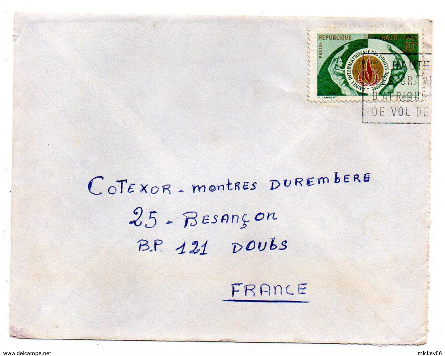 Haute Volta -OUAGADOUGOU  Pour Besançon-25..tp Année Droits Homme. Seul Sur Lettre..cachet Partiel - Obervolta (1958-1984)